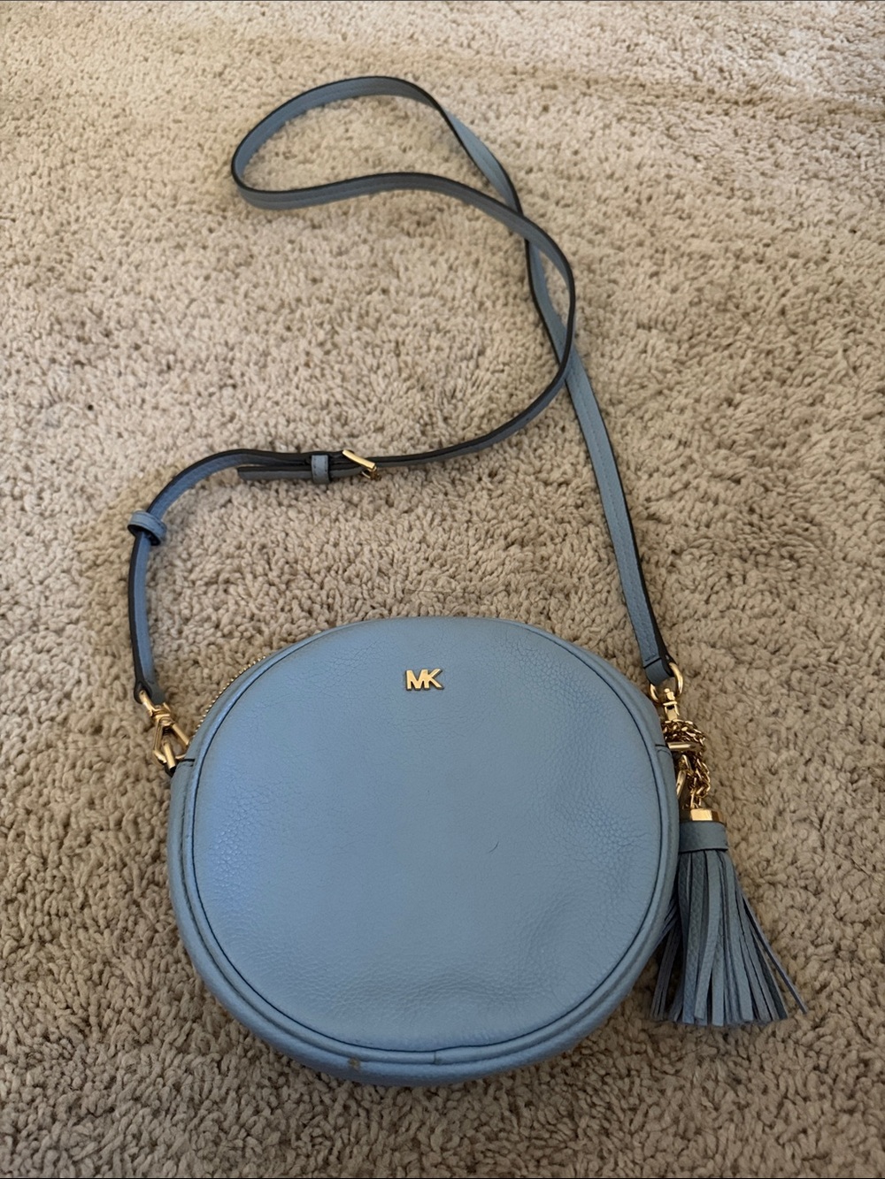 Michael Kors Light Blue Round Leather Crossbody with Tassel